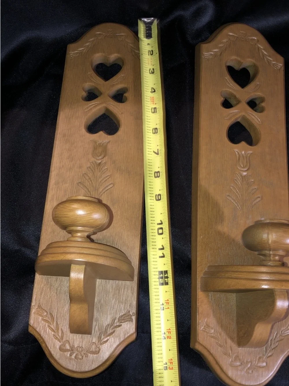 Vintage 1986 Burwood Prod #2766 Wall Sconce Taper Candle Holders Hearts Wood